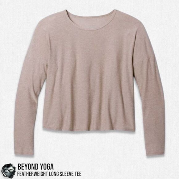 BEYOND YOGA FEATHERWEIGHT MORNING LIGHT CROPPED LONG SLEEVE TEE IN SOFT UMBER M - Picture 1 of 10